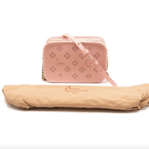 CHRISTIAN LOUBOUTIN RADIOLOUBI SMALL LEATHER CROSSBODY BAG PINK PERFORATED - Picture 3 of 12